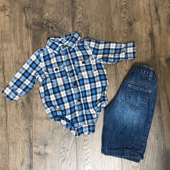 GAP Other - GAP Baby Plaid Button-Up Bodysuit & Jeans Outfit